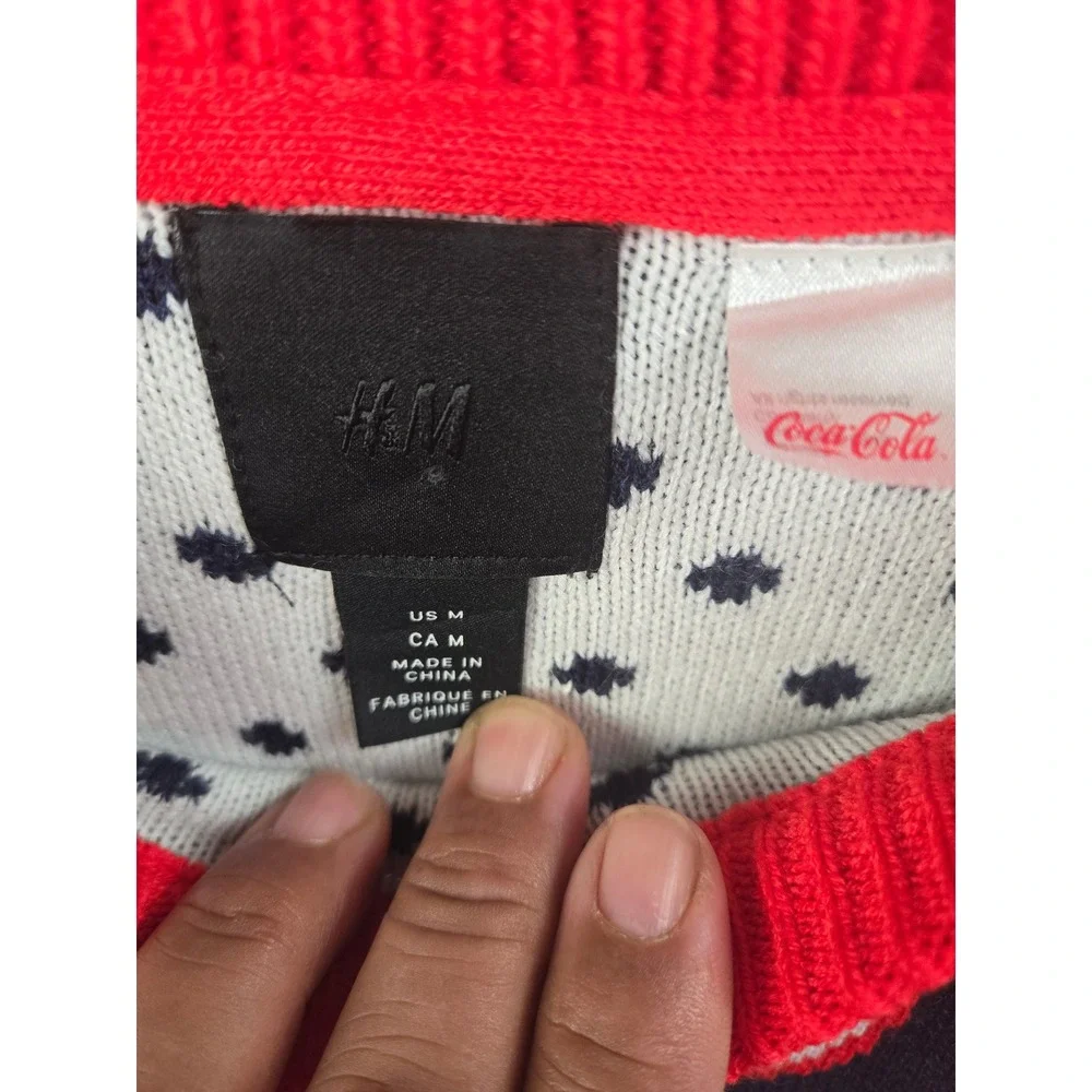 H&M Coca-Cola Holiday Sweater Mens M Red Navy Blue Ugly Christmas Knit 0898616 2